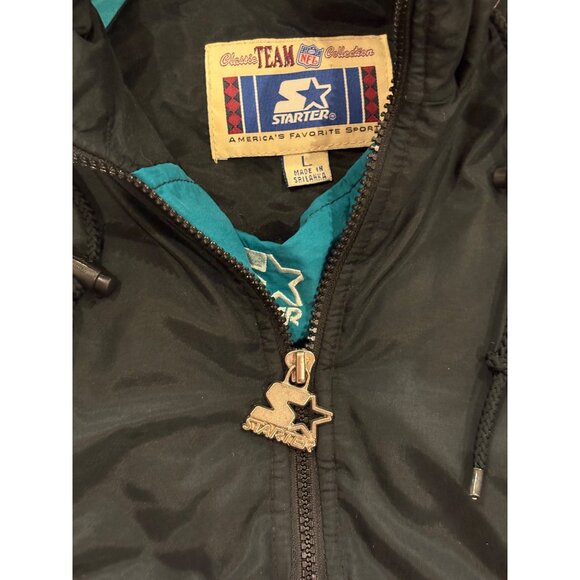 Vintage 1990's Starter Miami Dolphins NFL Puffer Hooded Jacket Black Men's Large - Picture 7 of 8